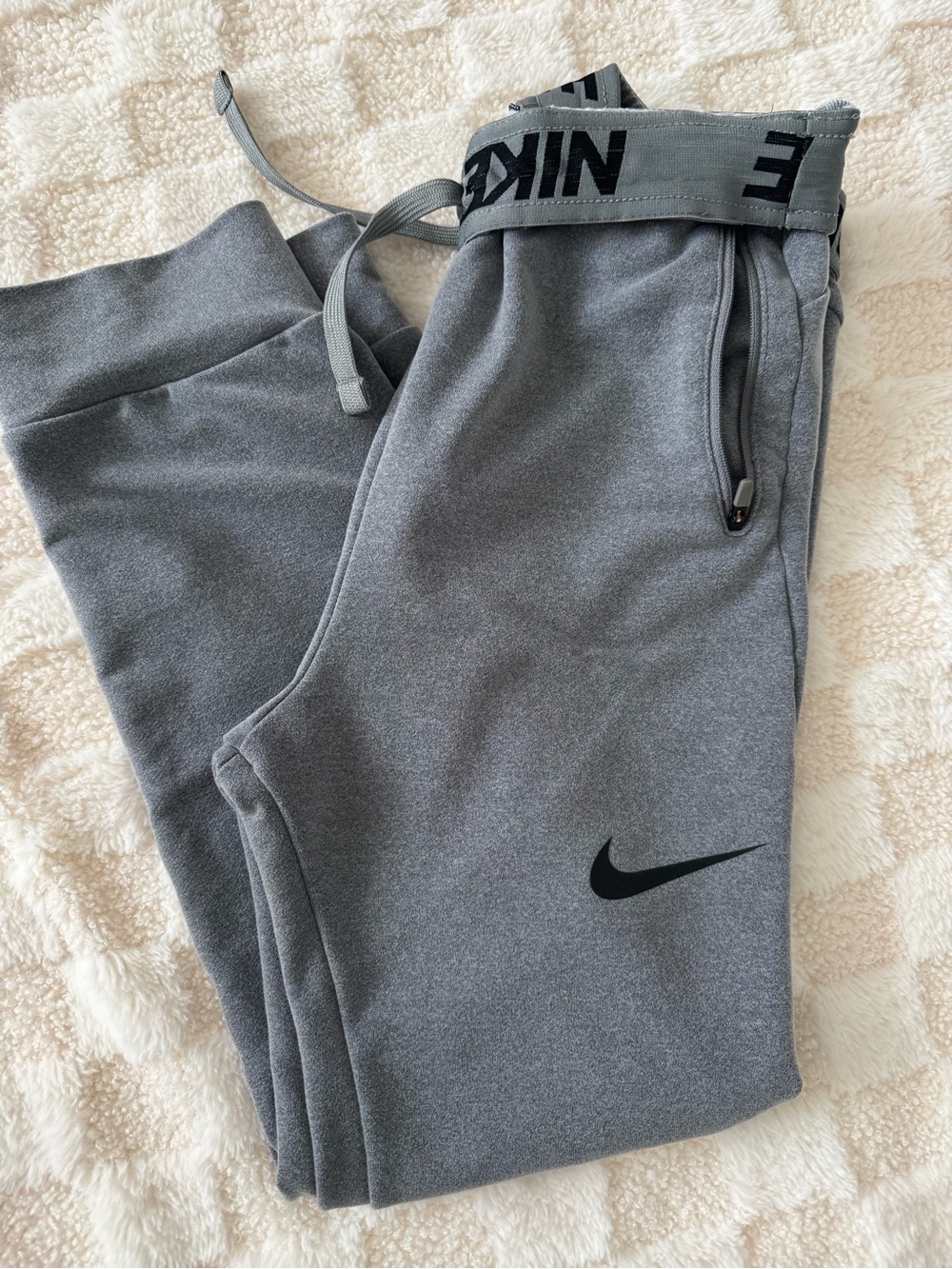 Nike Kids Grey Heather Joggers with Black Swoosh